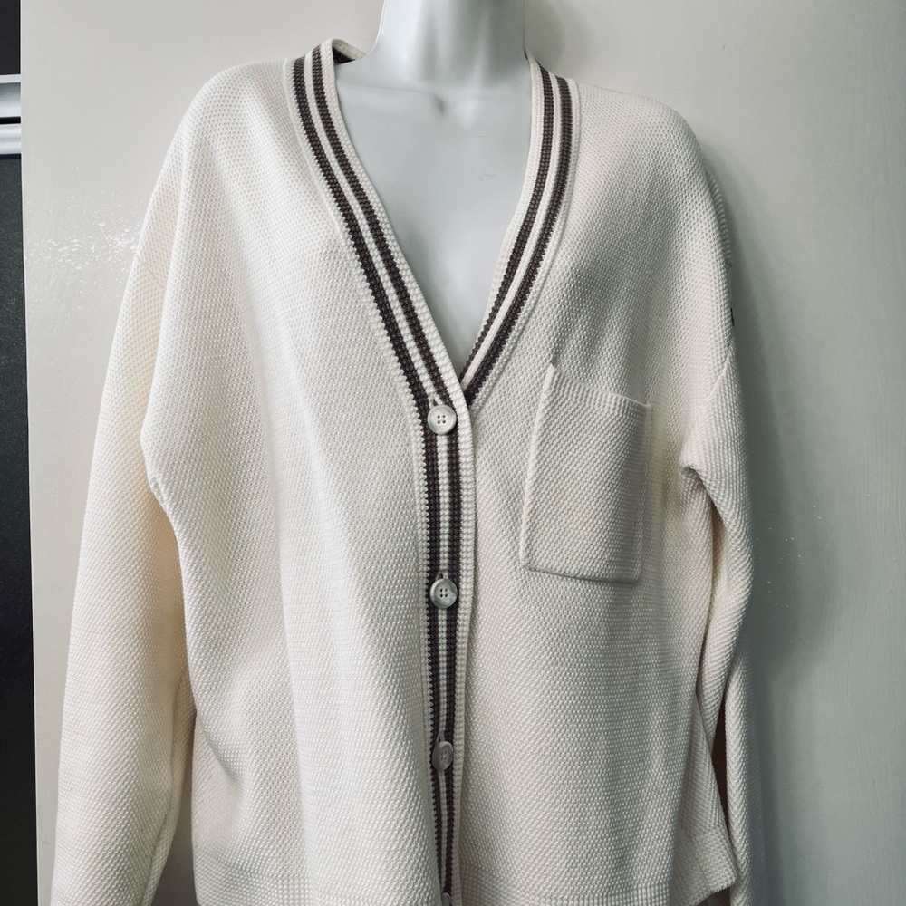 Alo Yoga Tennis Club Sweater Knit Cardigan Black/Ivory XS